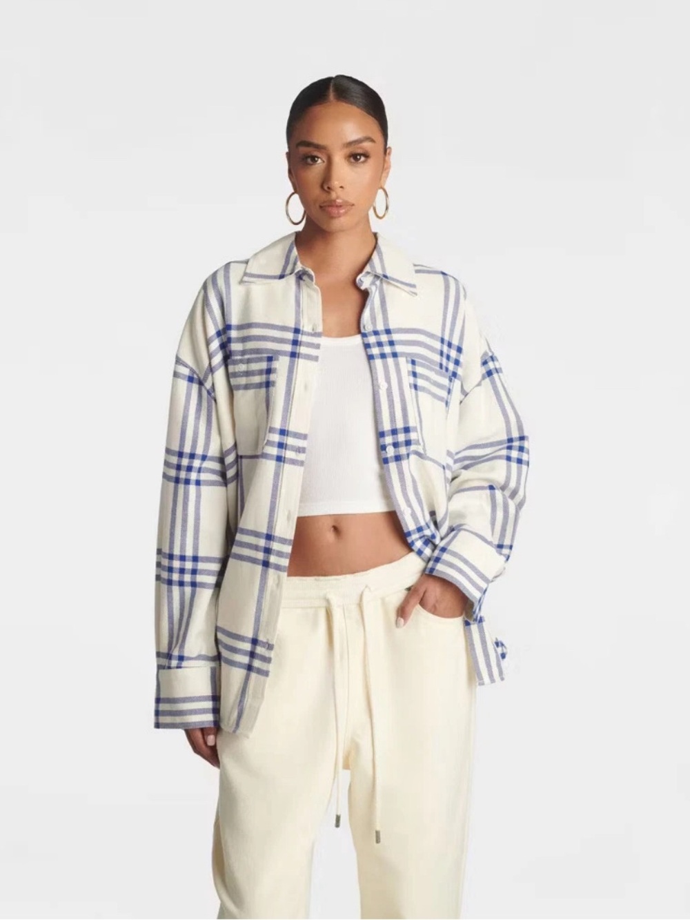 KBB by KAHLANA Women's 'The Ex-Boyfriend Shirt - Blue Plaid XL